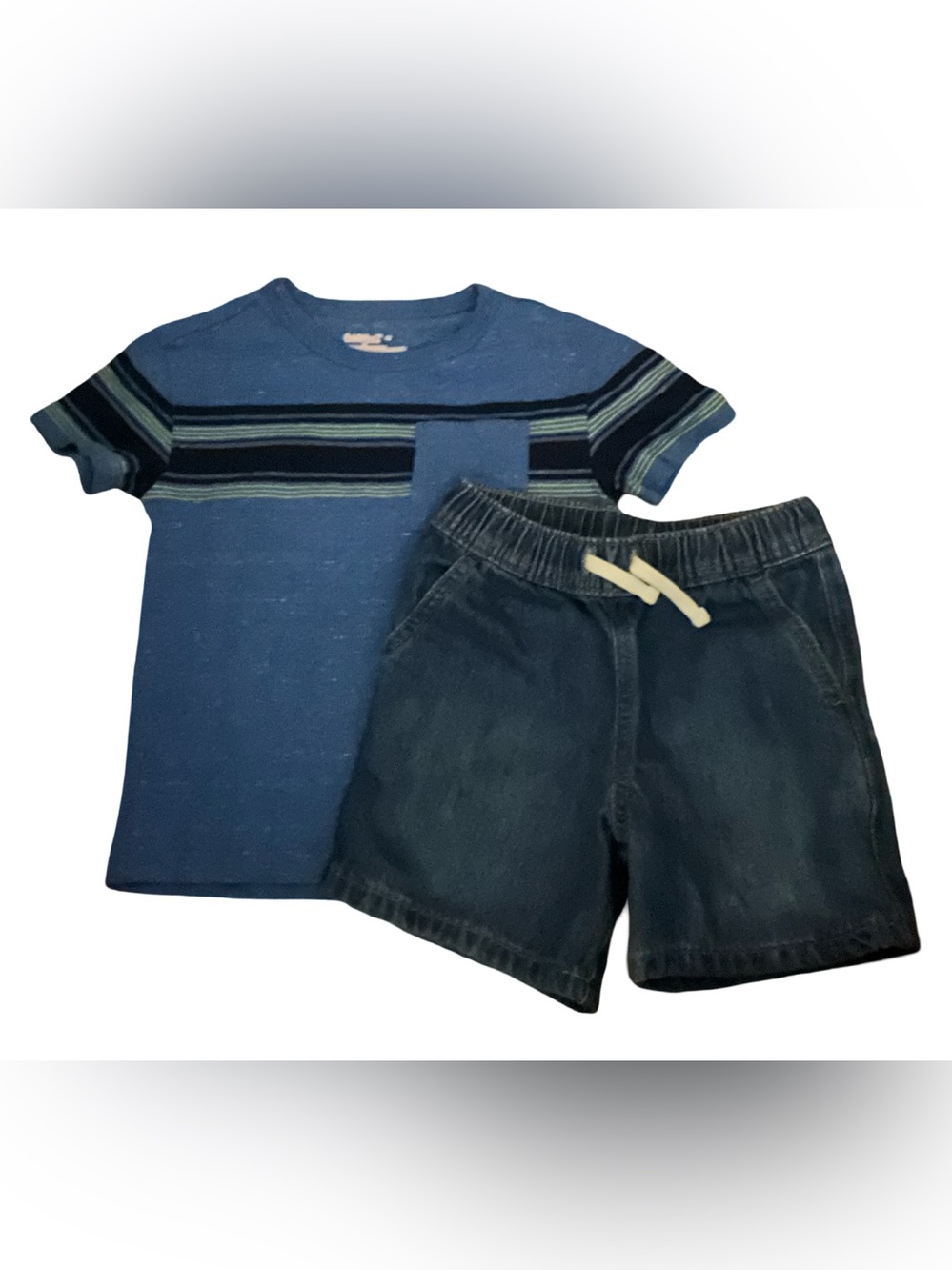 Cat & Jack Boys 2-Piece Bundle Size 4T Blue Stripe Pocket Tee & Pull-On Shorts
